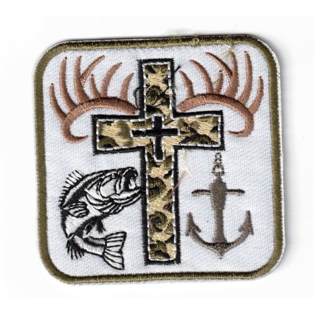 Faith Jesus Fish Anchor  Hunting 3x3in Embroidered Iron-on Patch